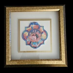 Edna Hibel Framed Christmas Ornament Madonna Child Gold Frame